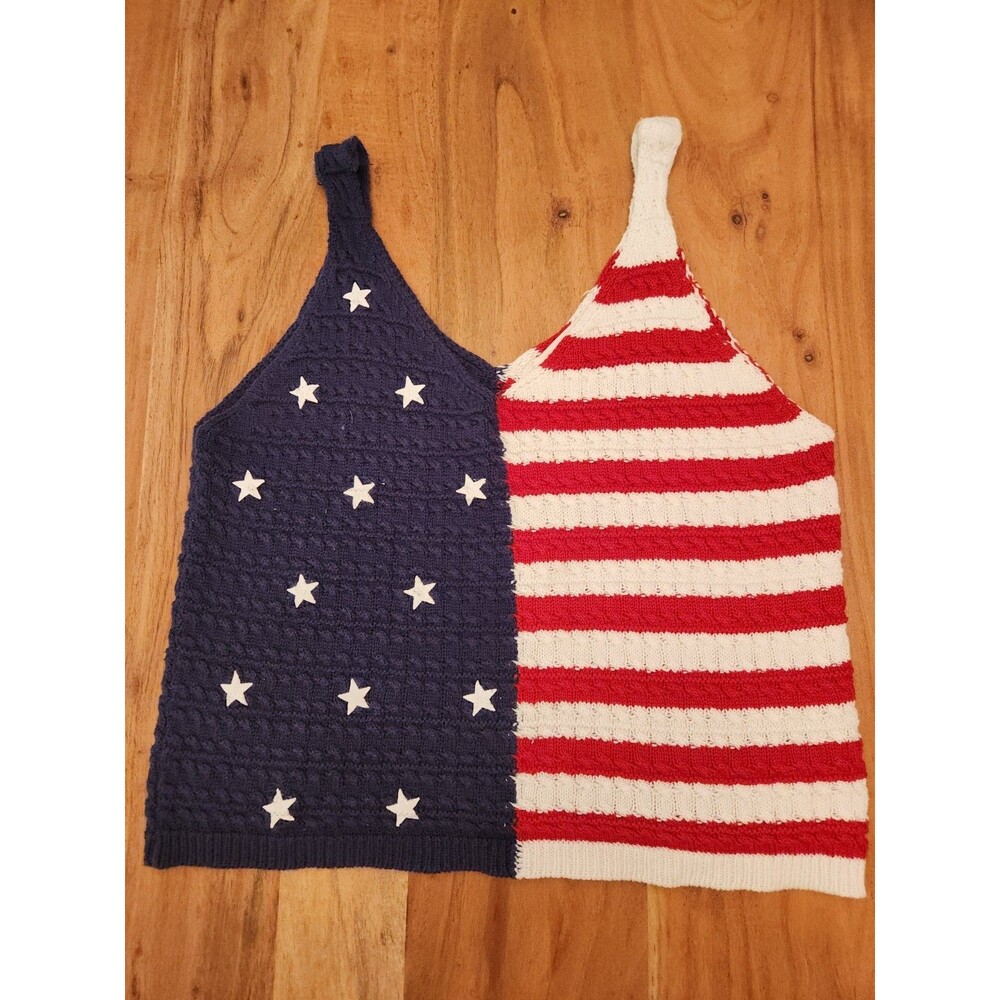 Moon & Madison American Flag Knit Tank Top Women's Size L Red White Blue USA